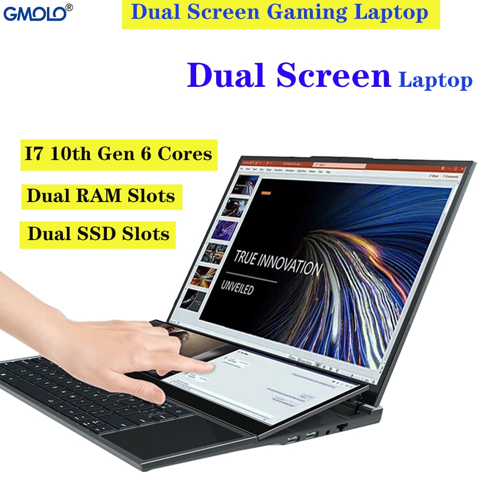 GMOLO 2023 Dual Screen Gaming Laptop Touch Screen Core I7 10th Gen 32GB/16GB RAM dual SSD Slots Gamer Computer PC