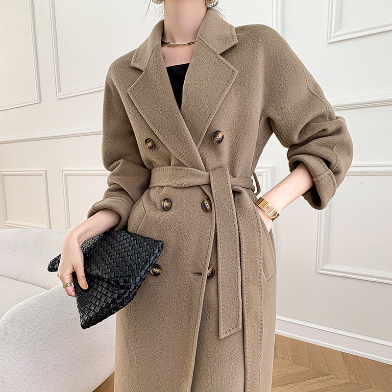 Autumn and winter new cashmere coat Women's classic double-breasted women's wool long coat